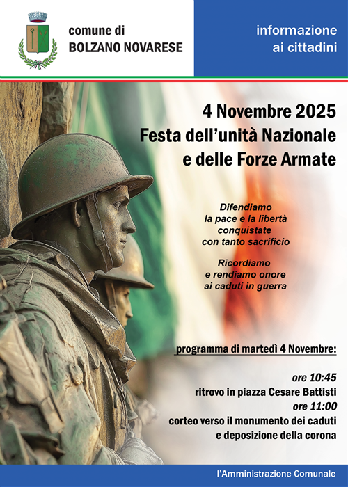 4 Novembre 2025
Festa dell'unità Nazionale
e delle Forze Armate