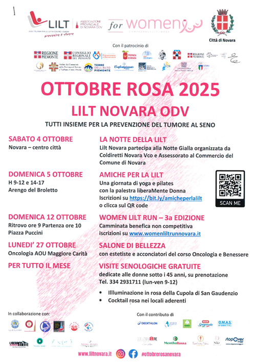 Ottobre rosa 2025
Lilt Novara ODV
tutti insieme per la  prevenzione del tumore al seno
