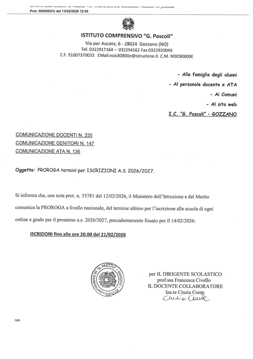 Iscrizioni scuola dell'Infanzia e Primaria a.s. 2026/2027