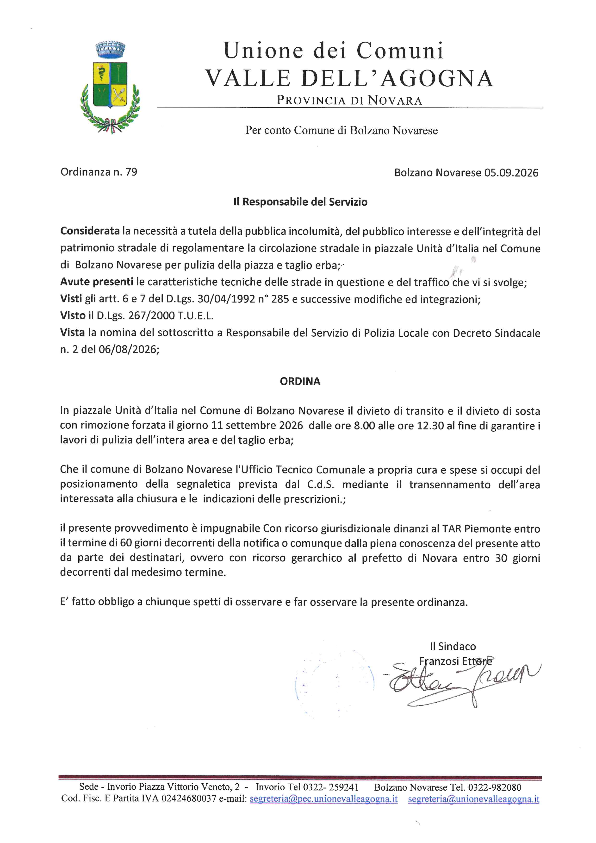 Ordinanza n. 79 del  05/09/2026