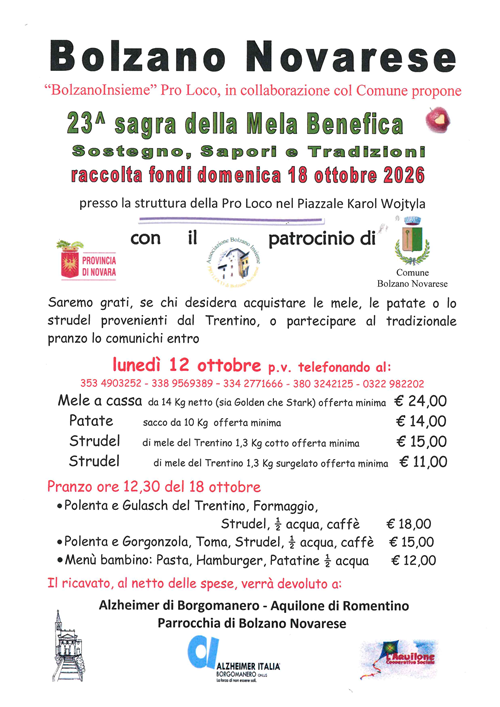 23^ Sagra della mela benefica
domenica 18 ottobre 2026
