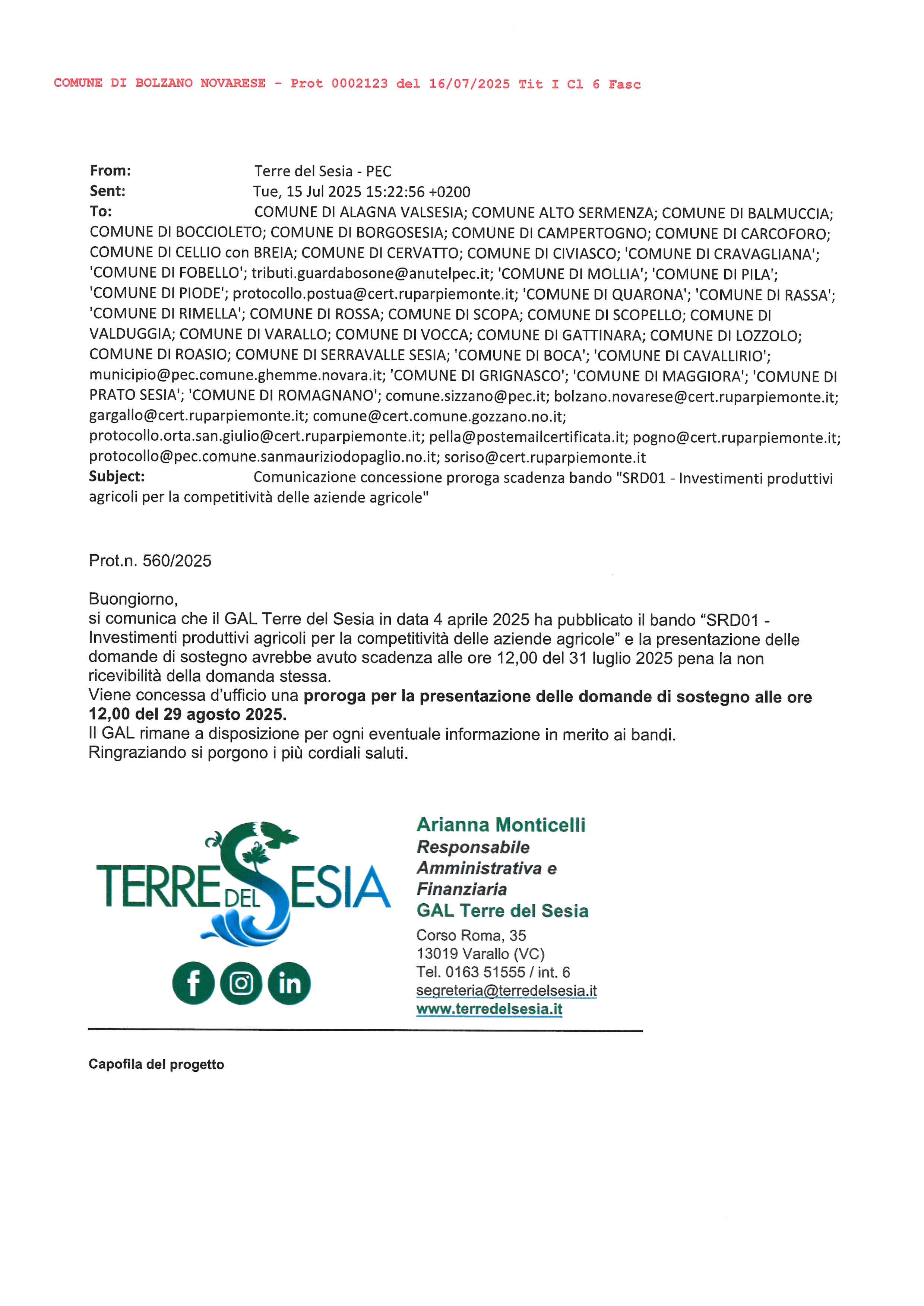 GAL Terre del Sesia
Bando "SRD01 - Investimenti produttivi agricoli per la competitività delle aziende agricole